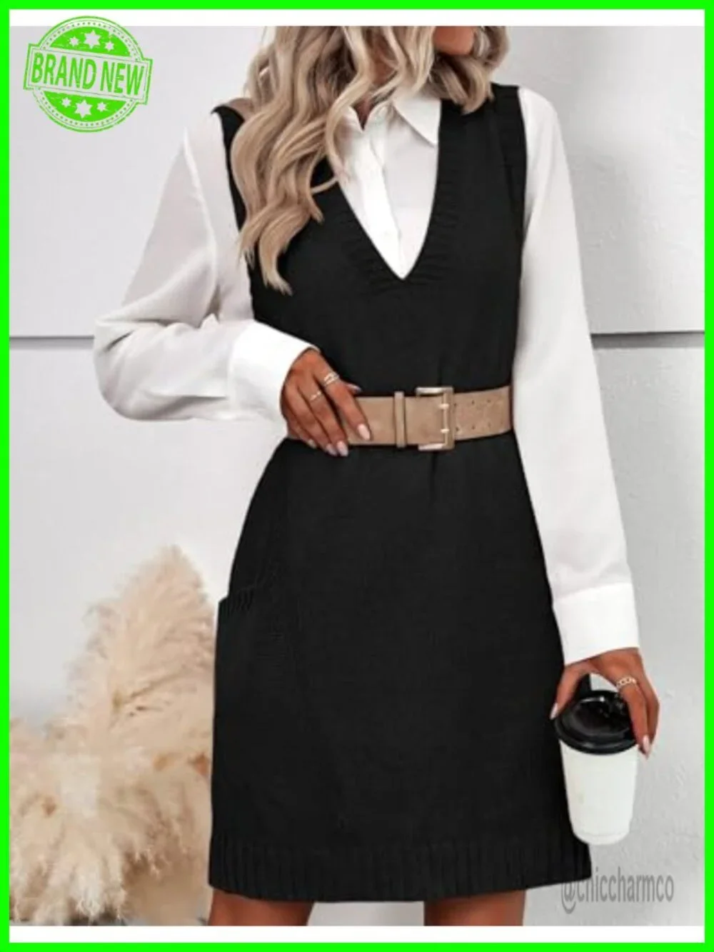 Oversized V Neck Sleeveless Knit Pullover Vest with Pockets